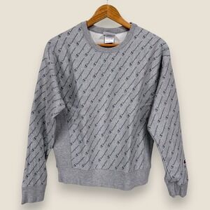 Champion Reverse Weave All Over Print Logo Sweatshirt Crewneck Women Medium